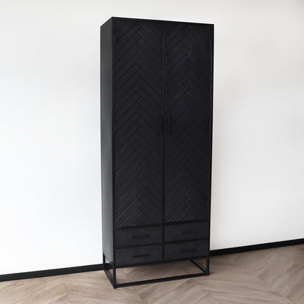 Visgraat kast zwart mangohout 200cm Bassie