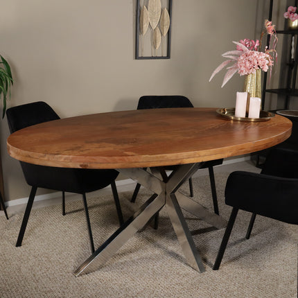Eettafel Lucas ovaal 180cm bruin met zilver mangohout