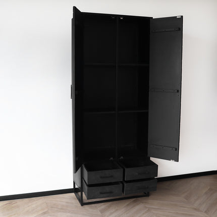 Visgraat kast zwart mangohout 200cm Bassie