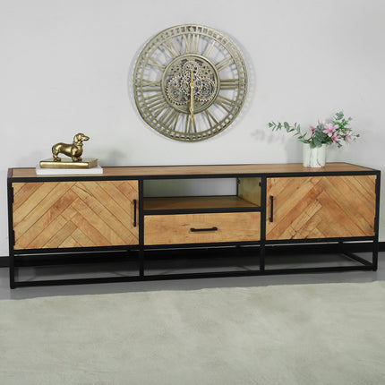 Tv meubel visgraat lichtbruin mangohout 180cm Danae