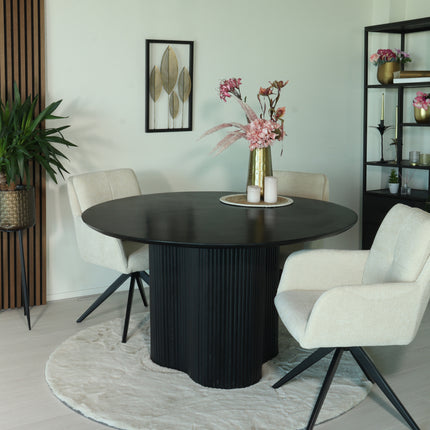 Eettafel Japandi organisch Demi rond 130cm zwart mangohout