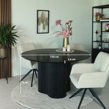 Eettafel Japandi organisch Demi rond 130cm zwart mangohout