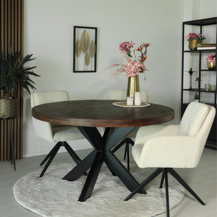 Eettafel Jones rond 130cm walnoot mangohout