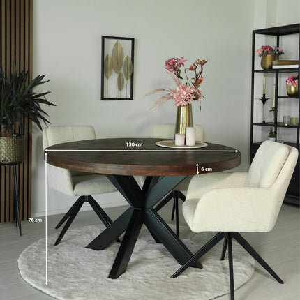 Eettafel Jones rond 130cm walnoot mangohout