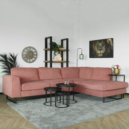 Hoekbank Puckerto roze velvet 290cm rechts