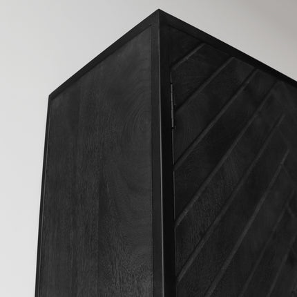 Visgraat kast zwart mangohout 180cm Flako