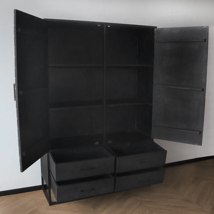 Visgraat kast zwart mangohout 180cm Flako
