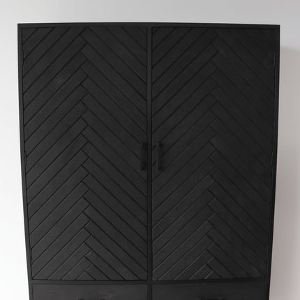Visgraat kast zwart mangohout 180cm Flako