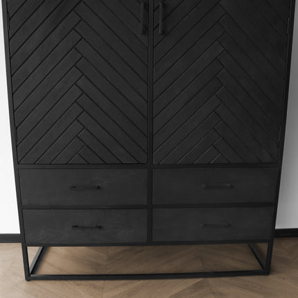 Visgraat kast zwart mangohout 180cm Flako