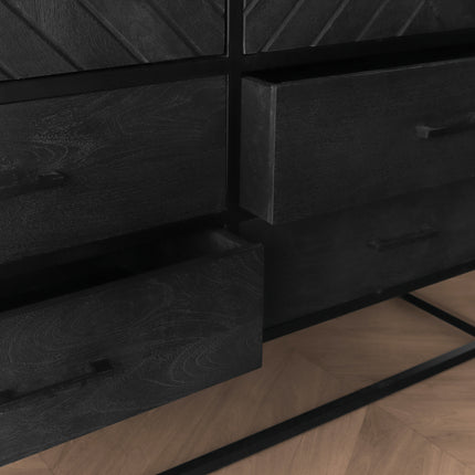 Visgraat kast zwart mangohout 180cm Flako