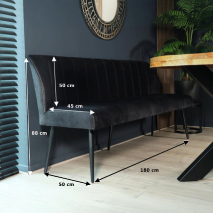 Eetkamerbank Sally 180cm zwart velvet