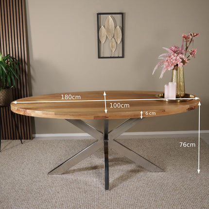 Eettafel Lucas ovaal 180cm lichtbruin met zilver mangohout