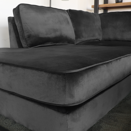 Hoekbank Puckerto antraciet velvet 290cm links
