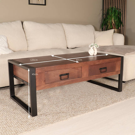 Salontafel rechthoekig met lades bruin mangohout 120cm Kai