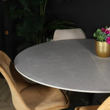 Eettafel marmerlook Jenna rond 120cm grijs steen