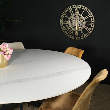 Eettafel marmerlook Jenna rond 150cm wit steen