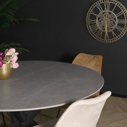 Eettafel marmerlook Jenna rond 130cm grijs steen