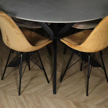 Eettafel marmerlook Jenna rond 120cm grijs steen
