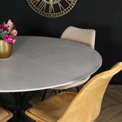 Eettafel marmerlook Jenna rond 120cm grijs steen