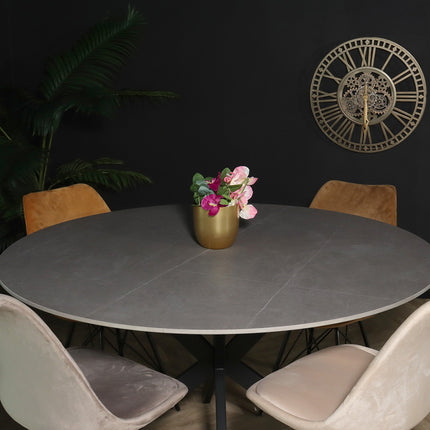 Eettafel marmerlook Jenna rond 130cm grijs steen