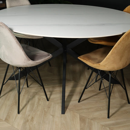 Eettafel marmerlook Jenna rond 150cm wit steen