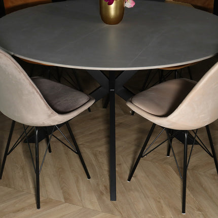 Eettafel marmerlook Jenna rond 130cm grijs steen