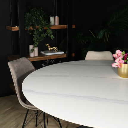 Eettafel marmerlook Jenna rond 150cm wit steen