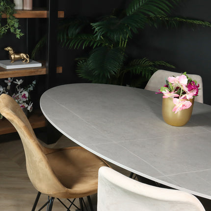 Eettafel marmerlook Figo ovaal 210cm grijs steen