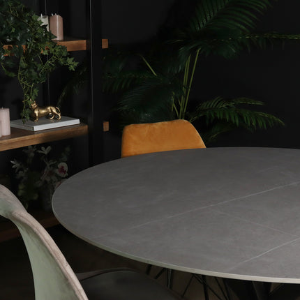 Eettafel marmerlook Jenna rond 130cm grijs steen