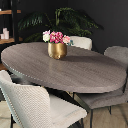 Eettafel Tommy ovaal 160cm grijs melamine
