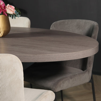 Eettafel Tommy ovaal 160cm grijs melamine
