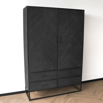 Visgraat kast zwart mangohout 180cm Flako