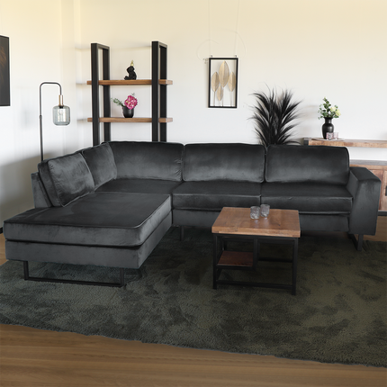 Hoekbank Puckerto antraciet velvet 290cm links