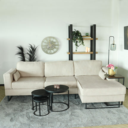 Hoekbank Darsiono beige velvet 280cm links en rechts