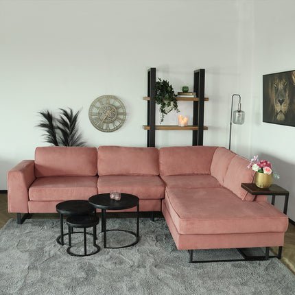 Hoekbank Puckerto roze velvet 290cm rechts