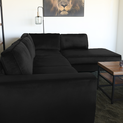 Hoekbank Puckerto zwart velvet 290cm rechts