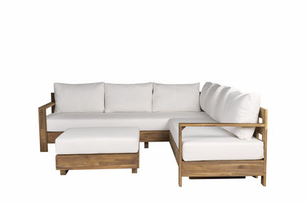 Loungebank tuin set Boris wit acaciahout 250cm met tafel met kussen