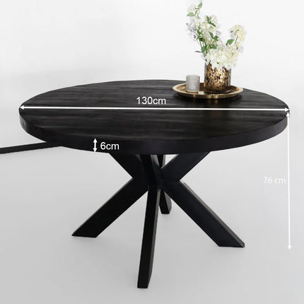 Eettafel Jones rond 130cm zwart mangohout