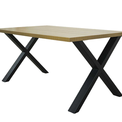 Eettafel melamine Reef lichtbruin 180cm met X-poot langwerpige tafel