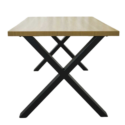 Eettafel melamine Reef lichtbruin 180cm met X-poot langwerpige tafel