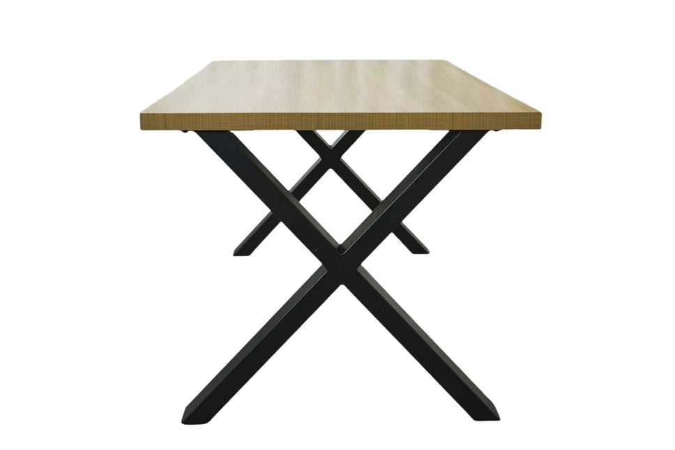 Eettafel melamine Reef lichtbruin 180cm met X-poot langwerpige tafel