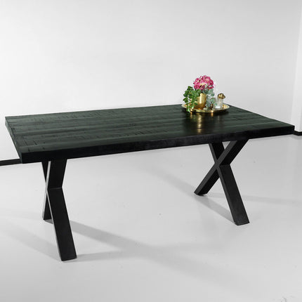 Eettafel rechthoek mangohout Xavier zwart 180cm duurzaam tafel met X-poot mango eetkamertafel rechthoekig hout