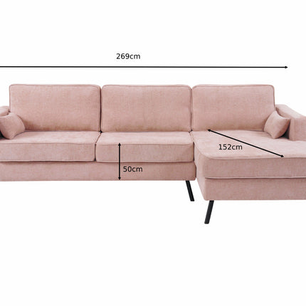 Hoekbank design Lizza 270cm bank taupe chenille loungebank zowel links als rechts bankstel