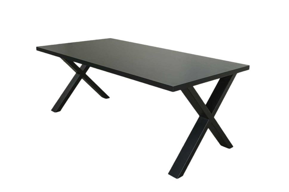 Eettafel melamine Reef zwart 200cm met X-poot langwerpige tafel