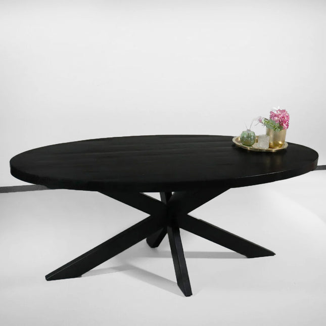 Tweedekans model: Eettafel ovaal mangohout 200cm James zwart ovale industriële tafel duurzaam mango eetkamertafel