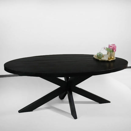 Tweedekans model: Eettafel ovaal mangohout 200cm James zwart ovale industriële tafel duurzaam mango eetkamertafel