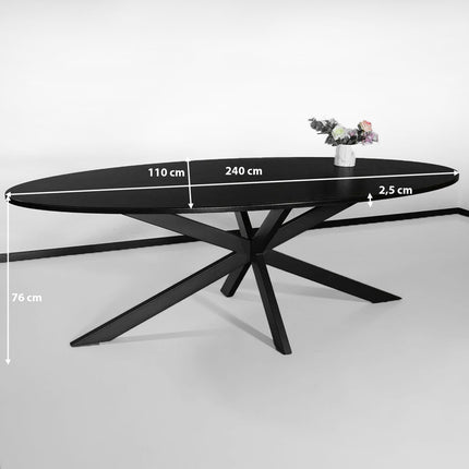Eettafel Rato ovaal 240cm zwart MDF