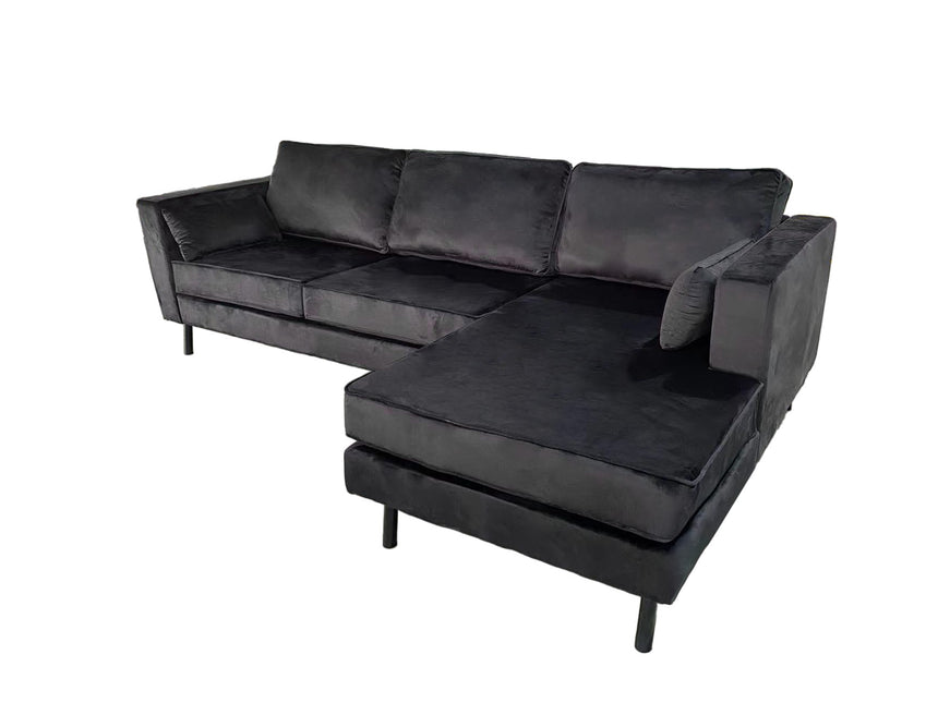 Hoekbank Hilde 270cm velvet zwart rechts