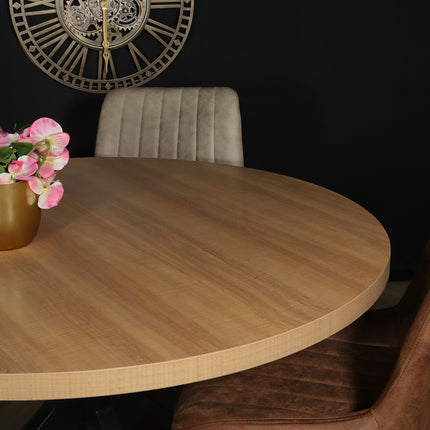 Eettafel rond melamine 120cm Sanne lichtbruin ronde tafel