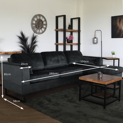 Hoekbank Darsiono antraciet velvet 280cm links en rechts